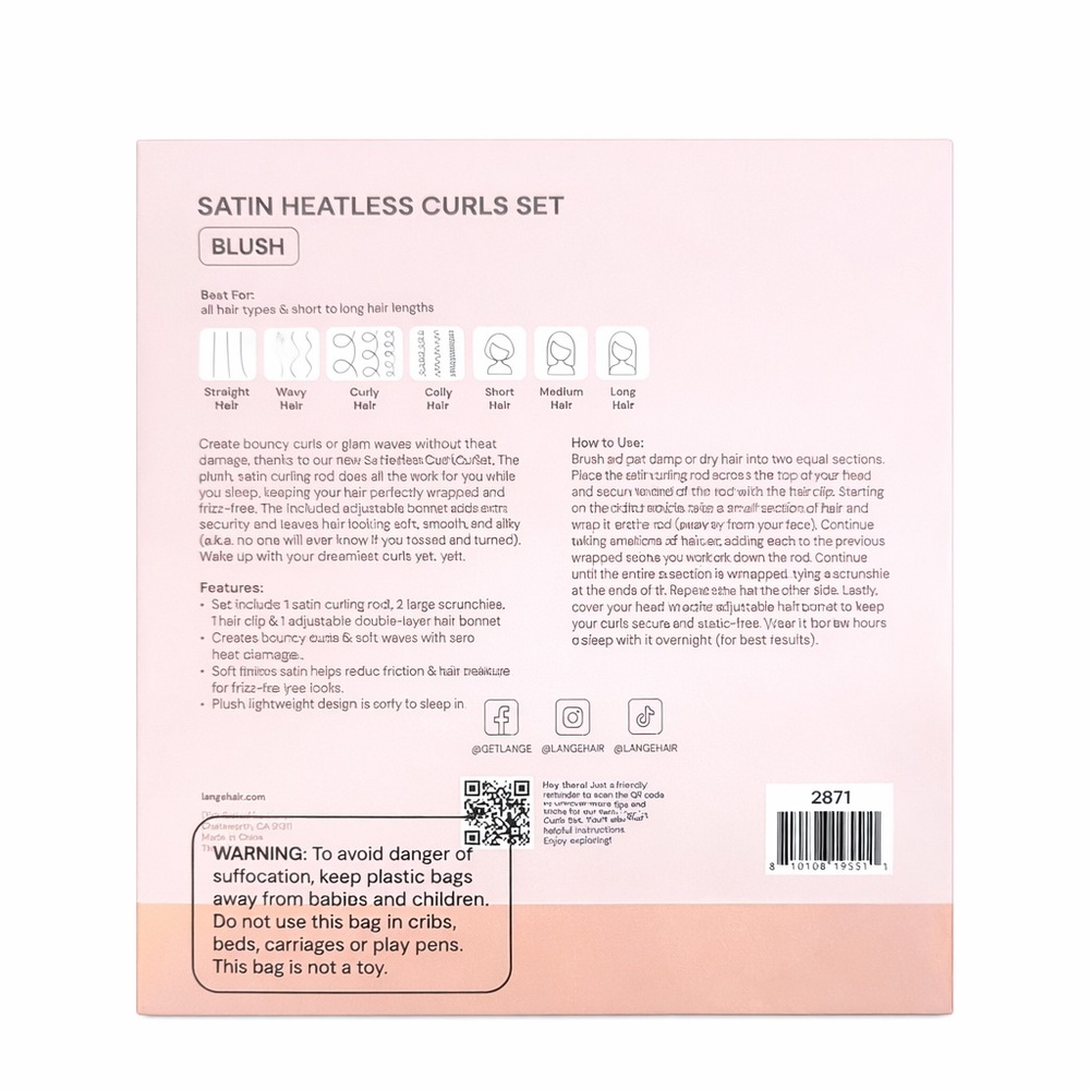 L’ange Satin Heatless Curls Set – Blush | No Heat Hair Curling Kit | NEW - Picture 2 of 2